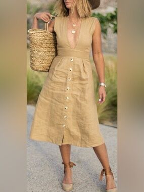 FAITHFULL THE BRAND Le Roch midi dress linen size small